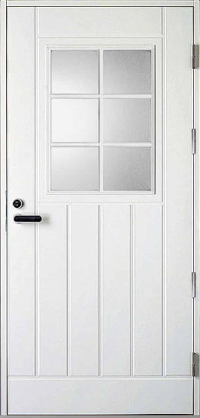 Ytterdörr Kaski Classic Visby 990x2090mm vänster vit klarglas AB 6222