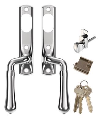 Handtag Björkö blank krom alt 1: handtag in och utsidan, vred insida inkl cylinder utsida 