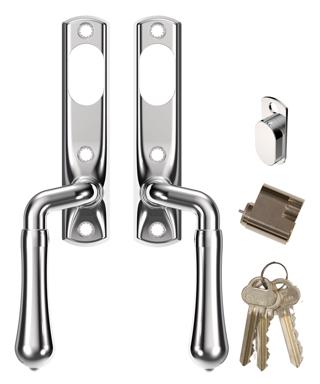 Handtag Björkö blank krom alt 3: handtag in och utsidan,inkl cylinder insida 