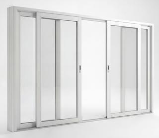 SF skjutdörr C rörlig del på utsidan  3680x2080mm insida trä utsida aluminium, 3-glas, härdat in och utsida