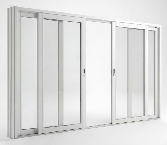SF skjutdörr C rörlig del på utsidan  3680x1780mm insida trä utsida aluminium, 3-glas, härdat in och utsida