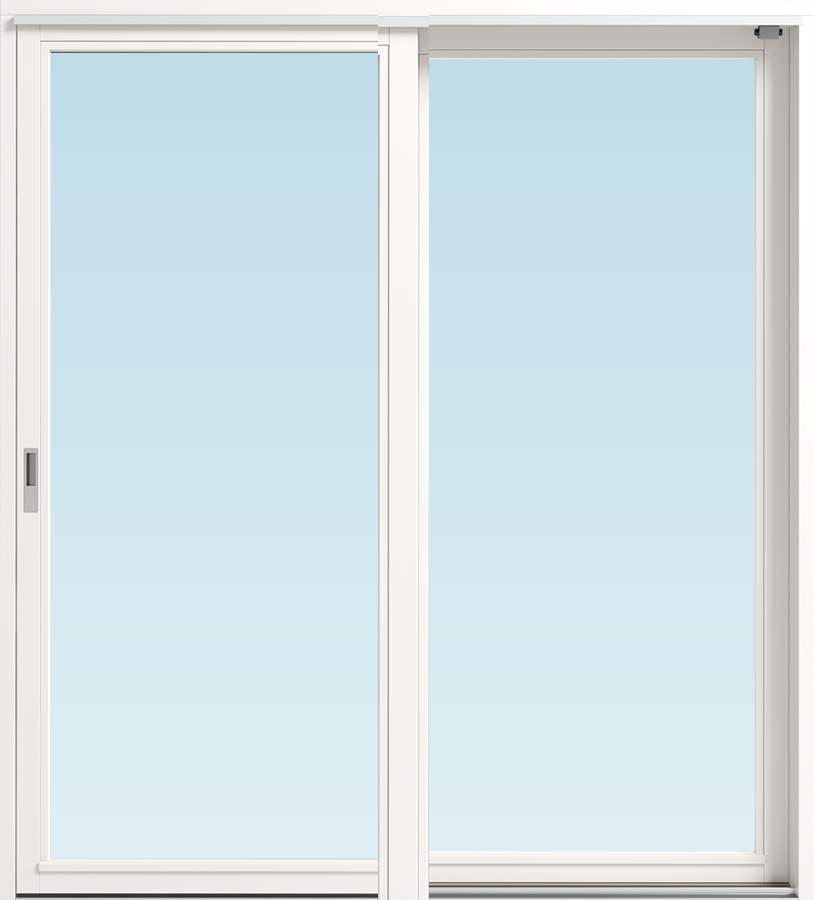 SF skjutdörr A rörlig del på utsidan  1880x2080mm vänster, insida trä utsida aluminium, 3-glas, härdat in och utsida